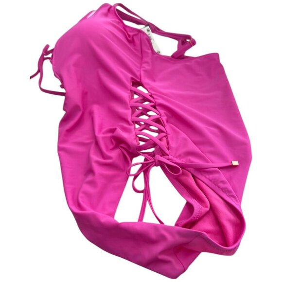 Bar III Women's Lace-Up One-Piece Swimsuit in Magic Magenta | Size M | NWT - Picture 1 of 12